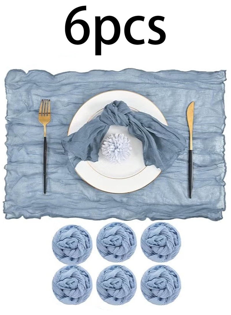 6Pcs Gauze Cheesecloth Napkins, Wrinkled Dinner Napkins, Decorative Table Napkins for Home, Wedding, Parties, Table Decoration 50*50cm (Blue) - Image 1